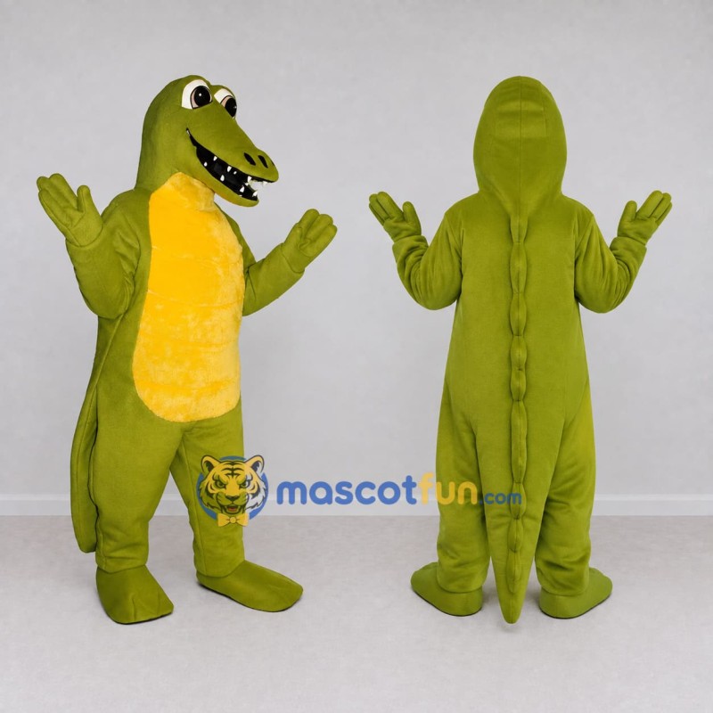 Custom Green and Yellow Crocodile Character Mascot Costume Adult Full Body Suit for Wildlife Events
