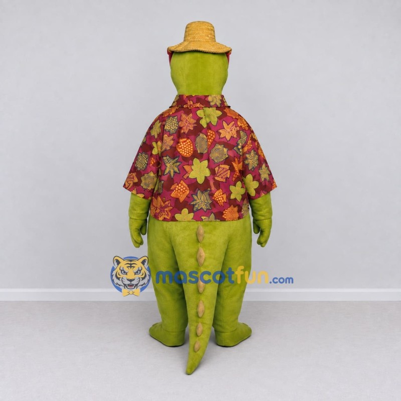 Custom Green and Red Crocodile in a Tropical Shirt Mascot Costume Adult Full Body Suit for Summer Events Custom Green and Red Crocodile in a Tropical Shirt Mascot Costume Adult Full Body Suit for Summer Events
