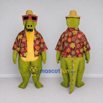 Custom Green and Red Crocodile in a Tropical Shirt Mascot Costume Adult Full Body Suit for Summer Events