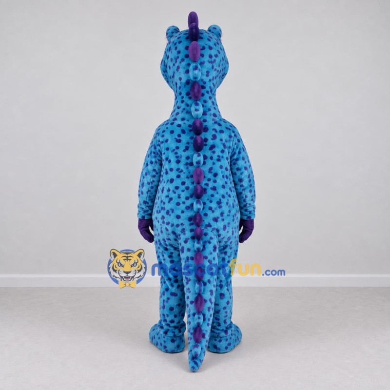 Custom Blue and Purple Dinosaur Character with a Bow Tie Mascot Costume Adult Full Body Suit for Dinosaur Events