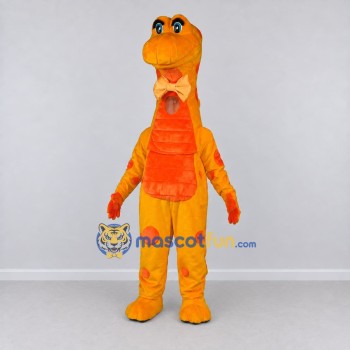 Custom Yellow and Orange Long-Neck Dinosaur with a Bow Tie Mascot Costume Adult Full Body Suit for Dinosaur Events