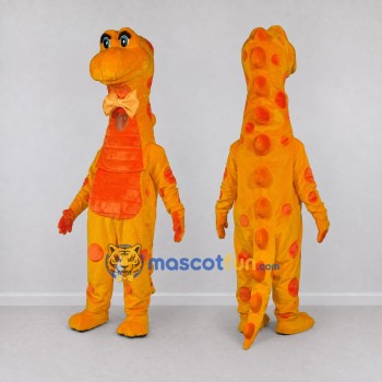Custom Yellow and Orange Long-Neck Dinosaur with a Bow Tie Mascot Costume Adult Full Body Suit for Dinosaur Events