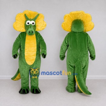 Custom Green and Yellow Frilled Dinosaur Character Mascot Costume Adult Full Body Suit for Dinosaur Events