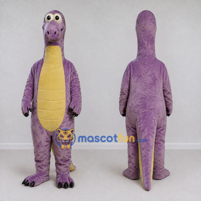 Custom Purple and Yellow Long-Neck Dinosaur Mascot Costume Adult Full Body Suit for Dinosaur Events