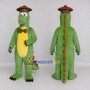 Custom Green and Orange Dinosaur Character with a Hat and Bow Tie Mascot Costume Adult Full Body Suit for Dinosaur Events