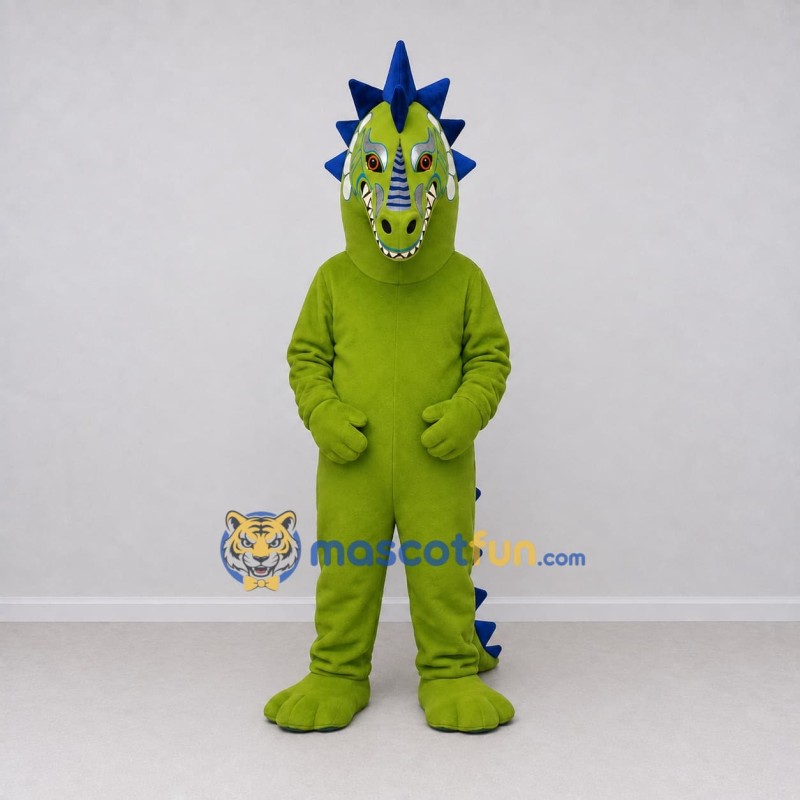 Custom Green and Blue Spiky Dragon Character Mascot Costume Adult Full Body Suit for Theme Parties Custom Green and Blue Spiky Dragon Character Mascot Costume Adult Full Body Suit for Theme Parties