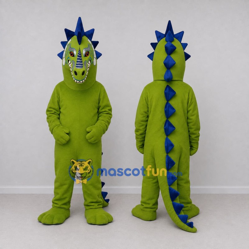 Custom Green and Blue Spiky Dragon Character Mascot Costume Adult Full Body Suit for Theme Parties Custom Green and Blue Spiky Dragon Character Mascot Costume Adult Full Body Suit for Theme Parties