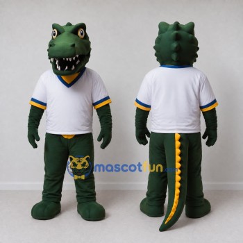Custom Green and White Crocodile in Sportswear Mascot Costume Adult Full Body Suit for Sports Events
