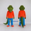 Custom Green and Orange Crocodile in Casual Clothes Mascot Costume Adult Full Body Suit for School Events Custom Green and Orange Crocodile in Casual Clothes Mascot Costume Adult Full Body Suit for School Events