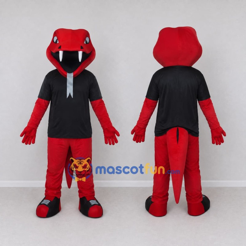 Custom Red and Black Snake in a Shirt Mascot Costume Adult Full Body Suit for Theme Parties Custom Red and Black Snake in a Shirt Mascot Costume Adult Full Body Suit for Theme Parties