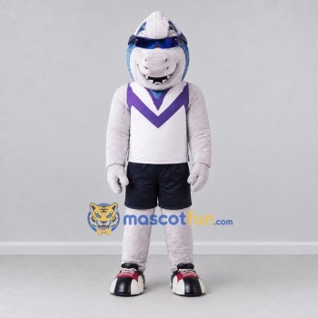Custom Blue and White Shark in Sportswear Mascot Costume Adult Full Body Suit for Sports Events Custom Blue and White Shark in Sportswear Mascot Costume Adult Full Body Suit for Sports Events