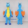 Custom Blue and Orange Winged Dragon Mascot Costume Adult Full Body Suit for Theme Parties