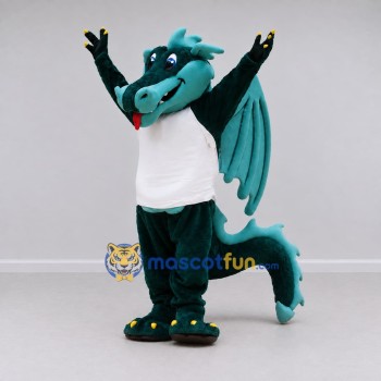 Custom Teal and White Winged Dragon in a Shirt Mascot Costume Adult Full Body Suit for Theme Parties