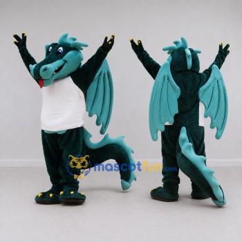Custom Teal and White Winged Dragon in a Shirt Mascot Costume Adult Full Body Suit for Theme Parties