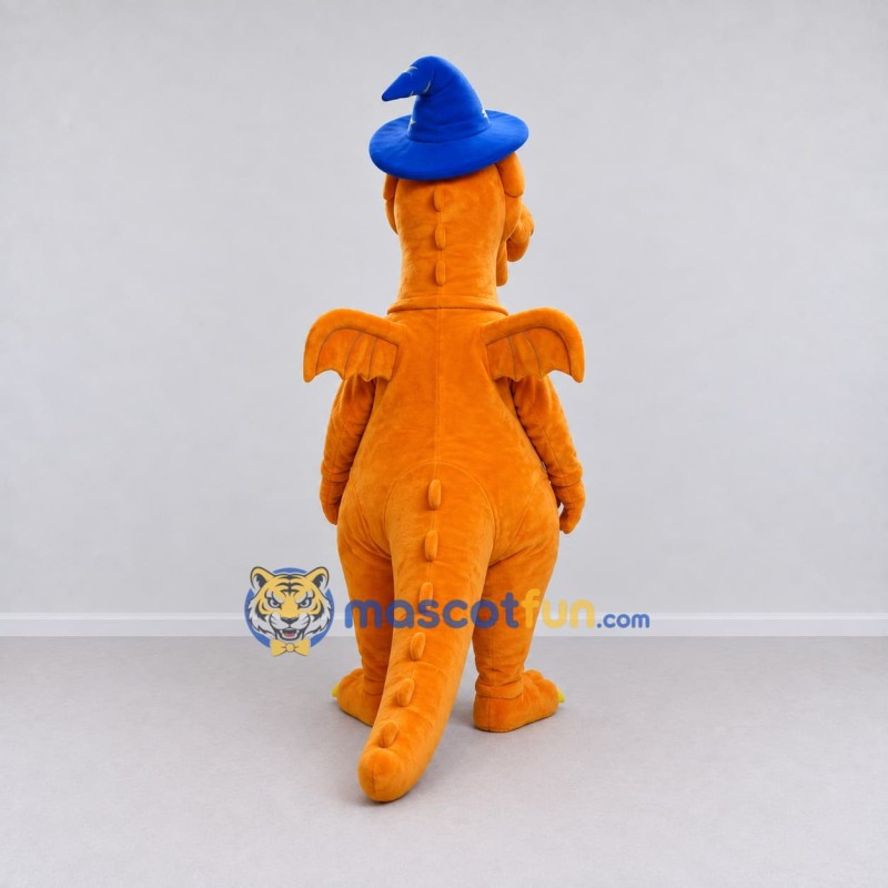 Custom Orange and Blue Wizard Dragon Mascot Costume Adult Full Body Suit for Theme Parties Custom Orange and Blue Wizard Dragon Mascot Costume Adult Full Body Suit for Theme Parties