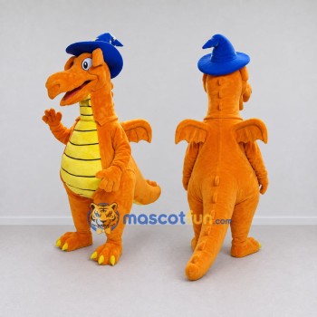 Custom Orange and Blue Wizard Dragon Mascot Costume Adult Full Body Suit for Theme Parties