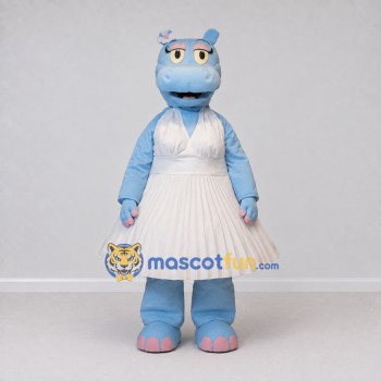 Custom Light Blue and White Hippo in a Dress Mascot Costume Adult Full Body Suit for Dance Events