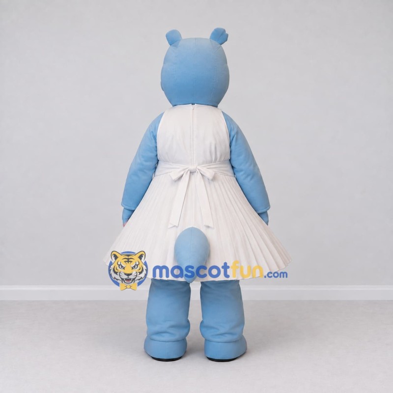 Custom Light Blue and White Hippo in a Dress Mascot Costume Adult Full Body Suit for Dance Events Custom Light Blue and White Hippo in a Dress Mascot Costume Adult Full Body Suit for Dance Events