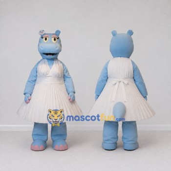Custom Light Blue and White Hippo in a Dress Mascot Costume Adult Full Body Suit for Dance Events