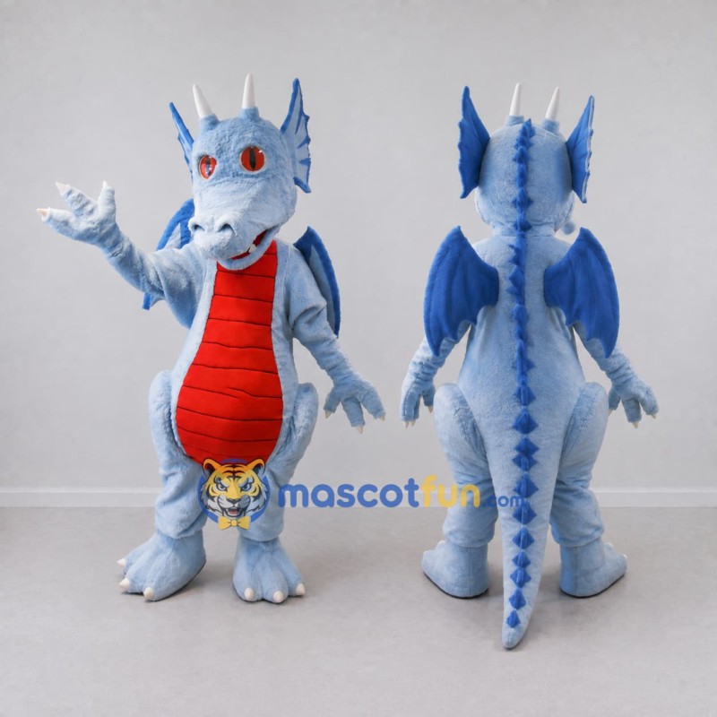 Custom Light Blue and Red Winged Dragon Mascot Costume Adult Full Body Suit for Theme Parties Custom Light Blue and Red Winged Dragon Mascot Costume Adult Full Body Suit for Theme Parties