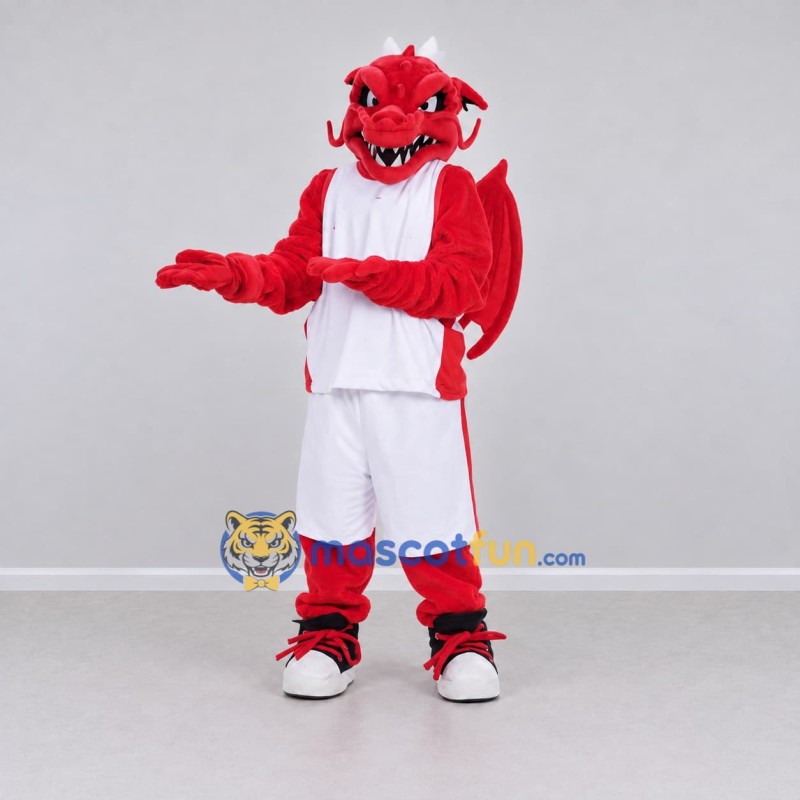 Custom Red and White Winged Dragon in Sportswear Mascot Costume Adult Full Body Suit for Sports Events