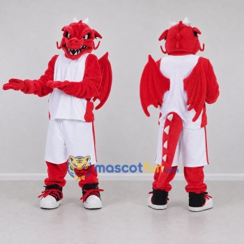 Custom Red and White Winged Dragon in Sportswear Mascot Costume Adult Full Body Suit for Sports Events
