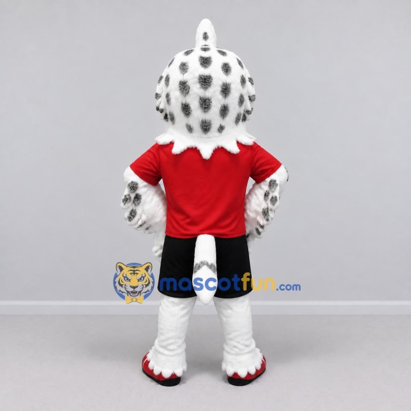 Custom White and Red Snowy Owl Character in Sportswear Mascot Costume Adult Full Body Suit for Sports Events Custom White and Red Snowy Owl Character in Sportswear Mascot Costume Adult Full Body Suit for Sports Events