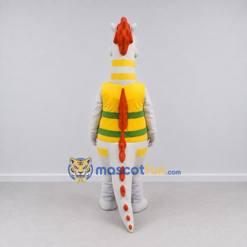 Custom White and Yellow Seahorse Character in a Vest Mascot Costume Adult Full Body Suit for Ocean Events Custom White and Yellow Seahorse Character in a Vest Mascot Costume Adult Full Body Suit for Ocean Events