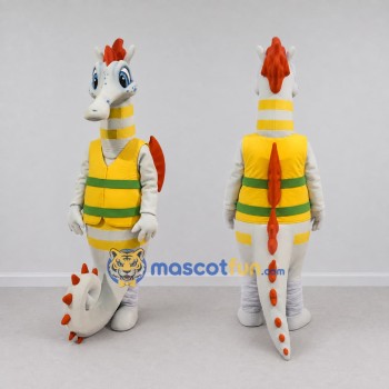 Custom White and Yellow Seahorse Character in a Vest Mascot Costume Adult Full Body Suit for Ocean Events