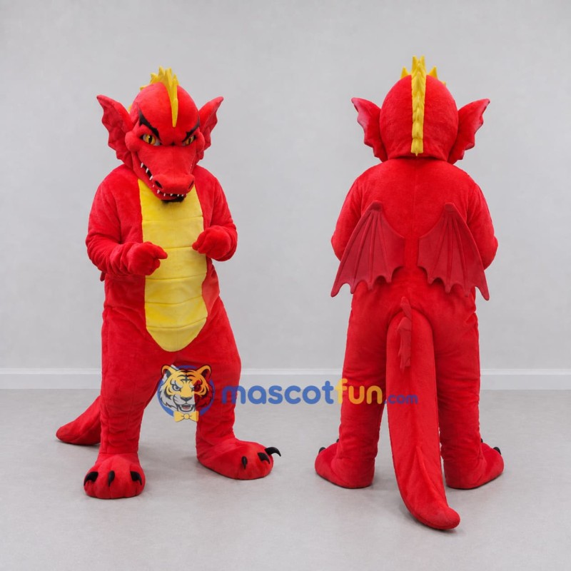 Custom Red and Yellow Winged Dragon Mascot Costume Adult Full Body Suit for Theme Parties Custom Red and Yellow Winged Dragon Mascot Costume Adult Full Body Suit for Theme Parties