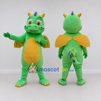 Custom Green and Yellow Winged Dragon Character Mascot Costume Adult Full Body Suit for Theme Parties