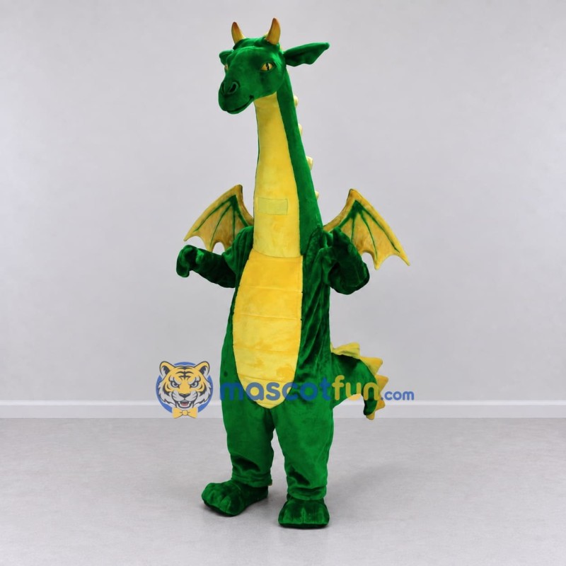 Custom Green and Yellow Long-Neck Winged Dragon Mascot Costume Adult Full Body Suit for Theme Parties Custom Green and Yellow Long-Neck Winged Dragon Mascot Costume Adult Full Body Suit for Theme Parties