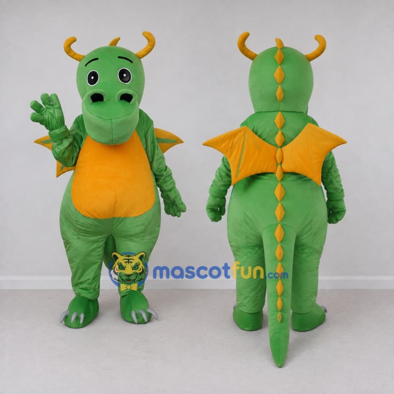 Custom Green and Orange Winged Dragon Character Mascot Costume Adult Full Body Suit for Theme Parties Custom Green and Orange Winged Dragon Character Mascot Costume Adult Full Body Suit for Theme Parties