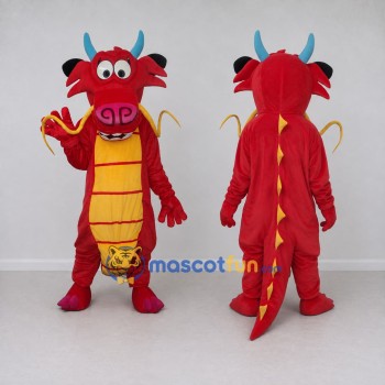 Custom Red and Yellow Chinese Dragon Character Mascot Costume Adult Full Body Suit for Theme Parties