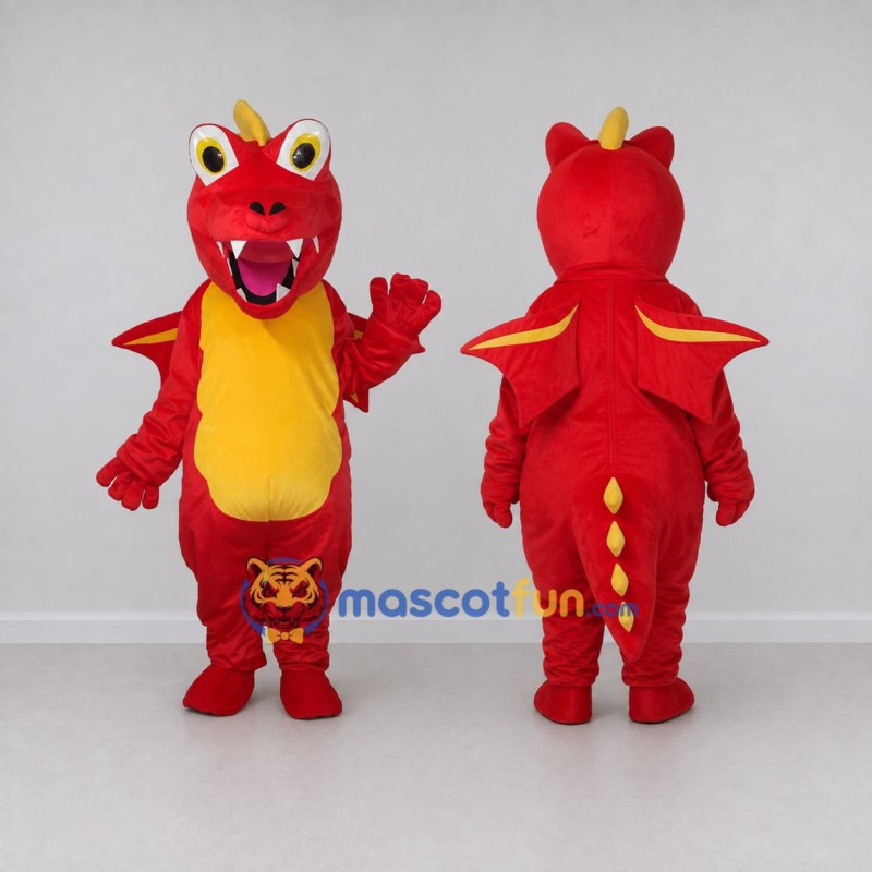 Custom Red and Yellow Winged Dragon Character Mascot Costume Adult Full Body Suit for Theme Parties Custom Red and Yellow Winged Dragon Character Mascot Costume Adult Full Body Suit for Theme Parties
