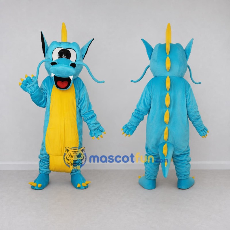 Custom Blue and Yellow Chinese Dragon Character Mascot Costume Adult Full Body Suit for Theme Parties