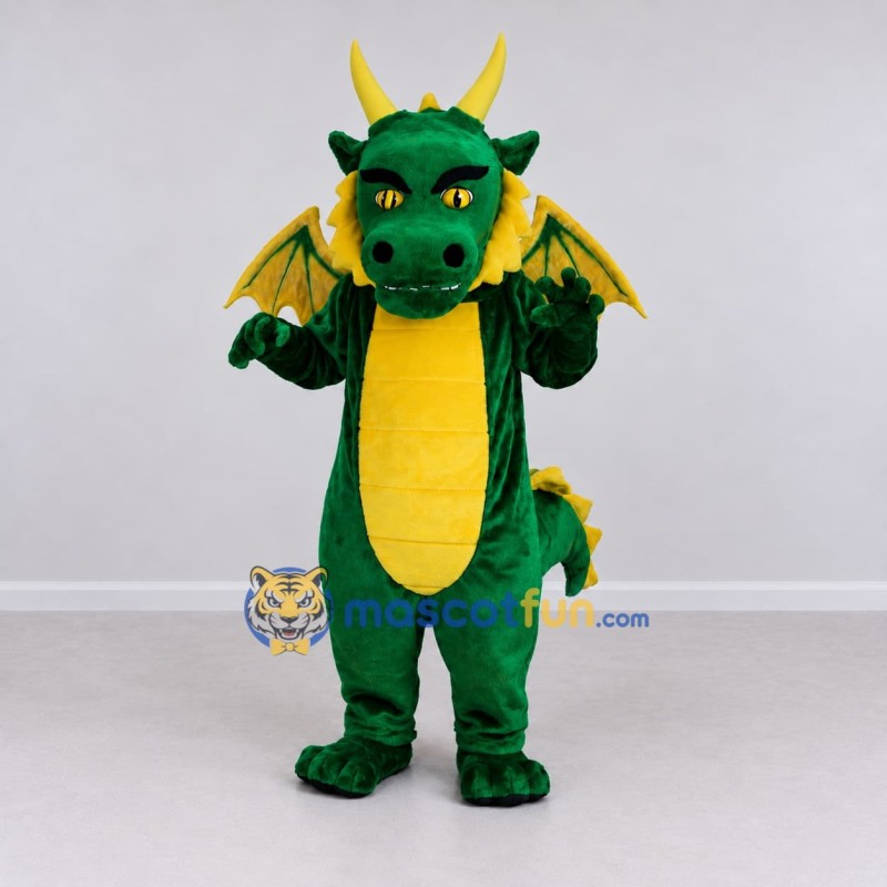 Custom Green and Yellow Horned Winged Dragon Mascot Costume Adult Full Body Suit for Theme Parties Custom Green and Yellow Horned Winged Dragon Mascot Costume Adult Full Body Suit for Theme Parties