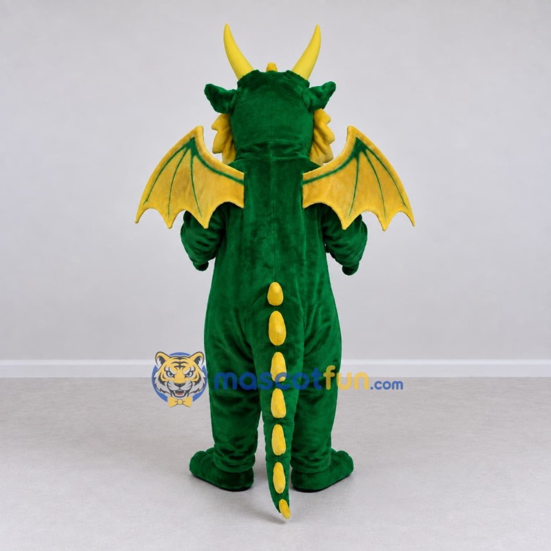 Custom Green and Yellow Horned Winged Dragon Mascot Costume Adult Full Body Suit for Theme Parties Custom Green and Yellow Horned Winged Dragon Mascot Costume Adult Full Body Suit for Theme Parties