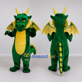 Custom Green and Yellow Horned Winged Dragon Mascot Costume Adult Full Body Suit for Theme Parties