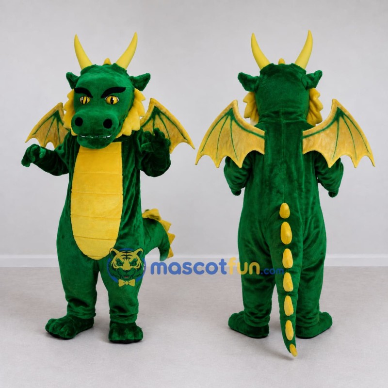 Custom Green and Yellow Horned Winged Dragon Mascot Costume Adult Full Body Suit for Theme Parties Custom Green and Yellow Horned Winged Dragon Mascot Costume Adult Full Body Suit for Theme Parties