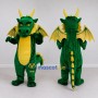Custom Green and Yellow Horned Winged Dragon Mascot Costume Adult Full Body Suit for Theme Parties