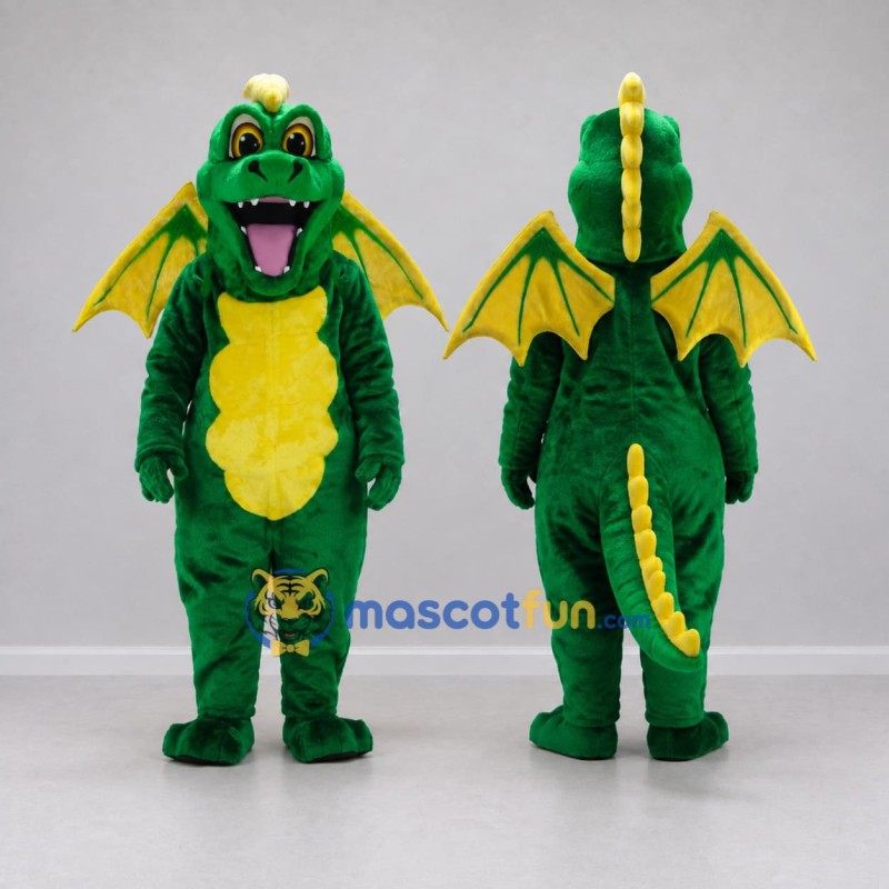 Custom Green and Yellow Winged Dragon Mascot Costume Adult Full Body Suit for Theme Parties Custom Green and Yellow Winged Dragon Mascot Costume Adult Full Body Suit for Theme Parties