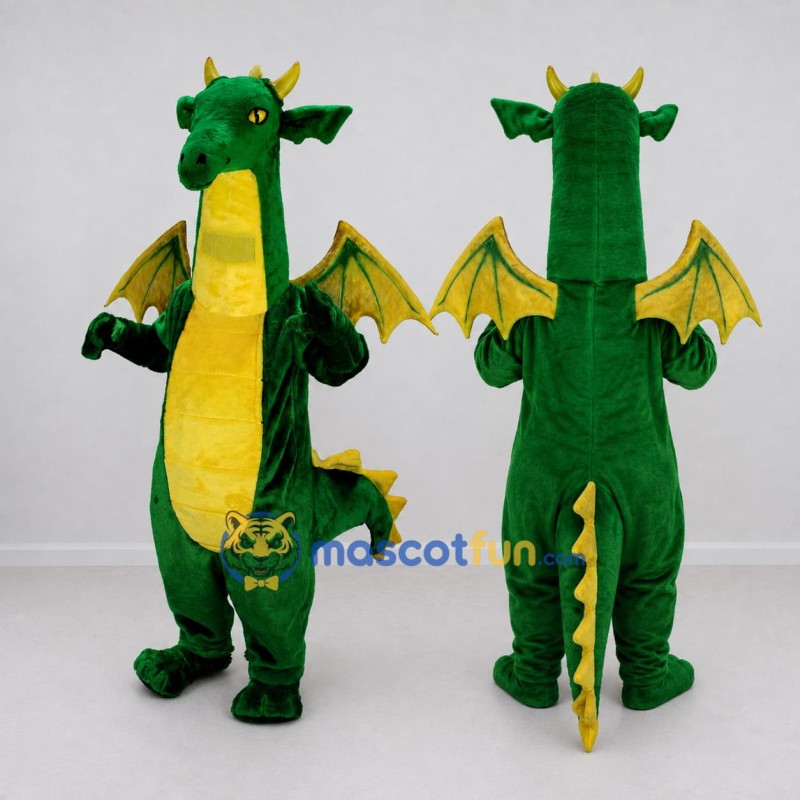 Custom Green and Yellow Long-Neck Winged Dragon Mascot Costume Adult Full Body Suit for Theme Parties Custom Green and Yellow Long-Neck Winged Dragon Mascot Costume Adult Full Body Suit for Theme Parties