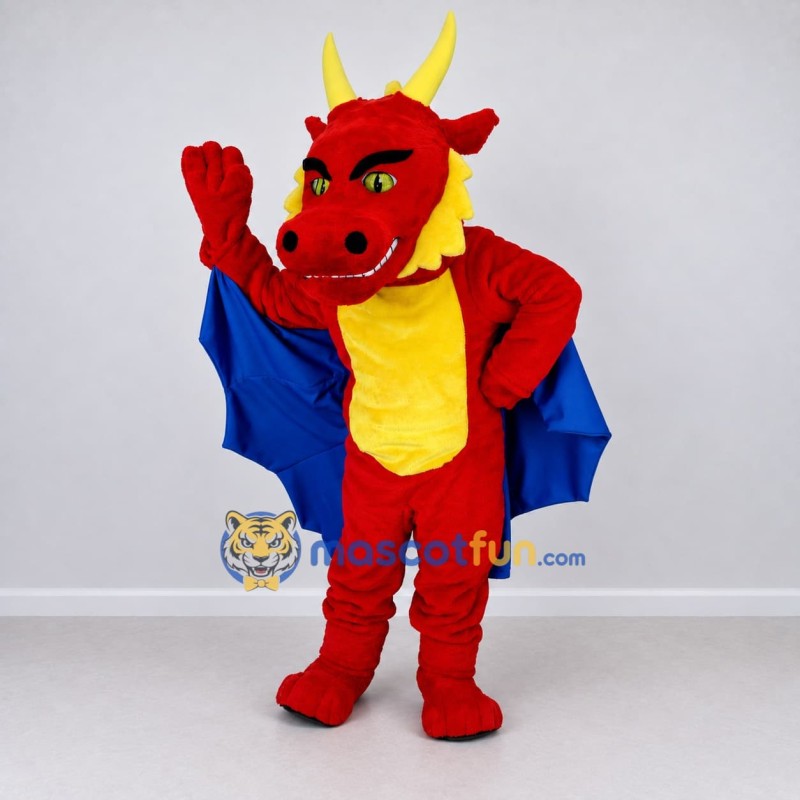 Custom Red and Yellow Horned Winged Dragon Mascot Costume Adult Full Body Suit for Theme Parties Custom Red and Yellow Horned Winged Dragon Mascot Costume Adult Full Body Suit for Theme Parties