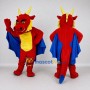 Custom Red and Yellow Horned Winged Dragon Mascot Costume Adult Full Body Suit for Theme Parties