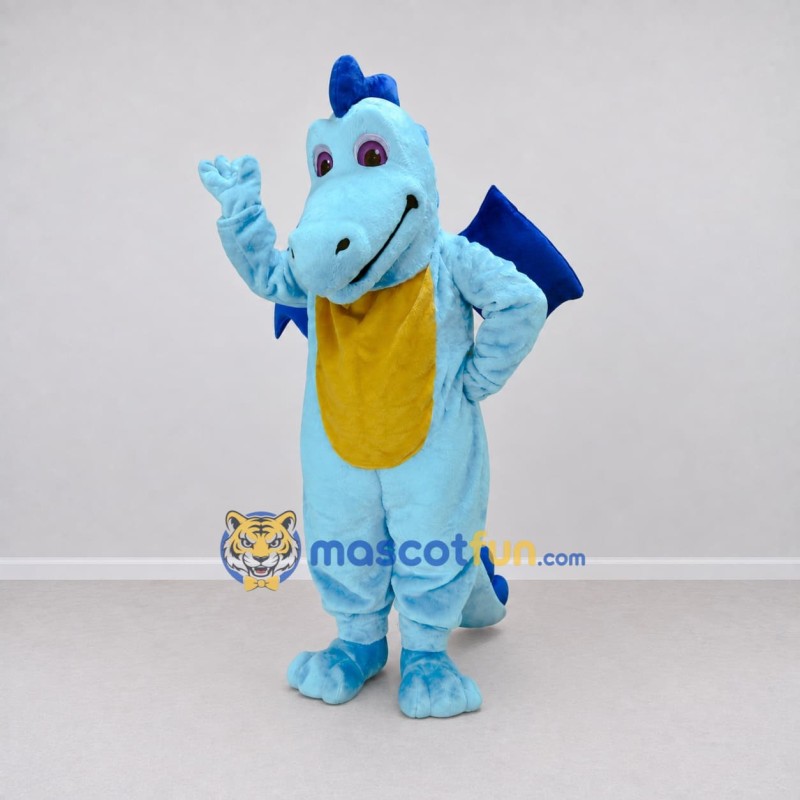 Custom Light Blue and Yellow Winged Dragon Mascot Costume Adult Full Body Suit for Theme Parties Custom Light Blue and Yellow Winged Dragon Mascot Costume Adult Full Body Suit for Theme Parties
