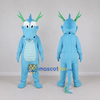 Custom Light Blue and Green Antlered Dragon Character Mascot Costume Adult Full Body Suit for Theme Parties