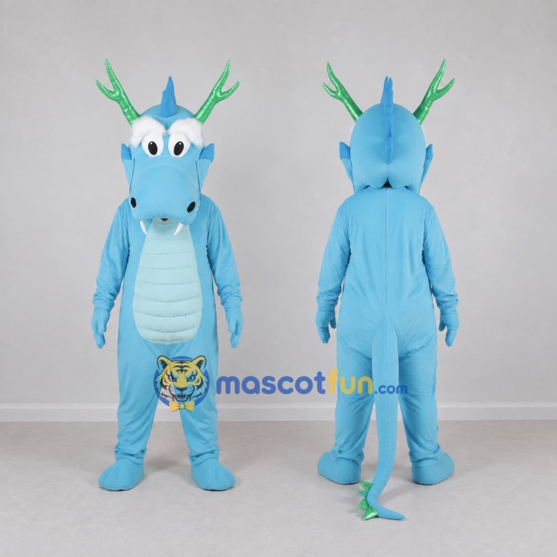 Custom Light Blue and Green Antlered Dragon Character Mascot Costume Adult Full Body Suit for Theme Parties Custom Light Blue and Green Antlered Dragon Character Mascot Costume Adult Full Body Suit for Theme Parties