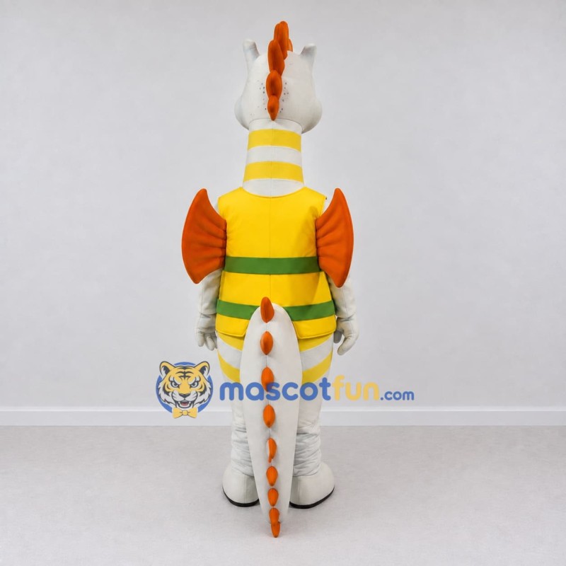 Custom White and Yellow Seahorse Character in a Vest Mascot Costume Adult Full Body Suit for Ocean Events Custom White and Yellow Seahorse Character in a Vest Mascot Costume Adult Full Body Suit for Ocean Events