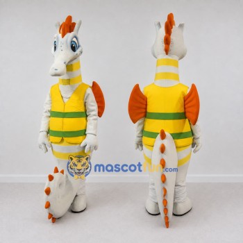 Custom White and Yellow Seahorse Character in a Vest Mascot Costume Adult Full Body Suit for Ocean Events